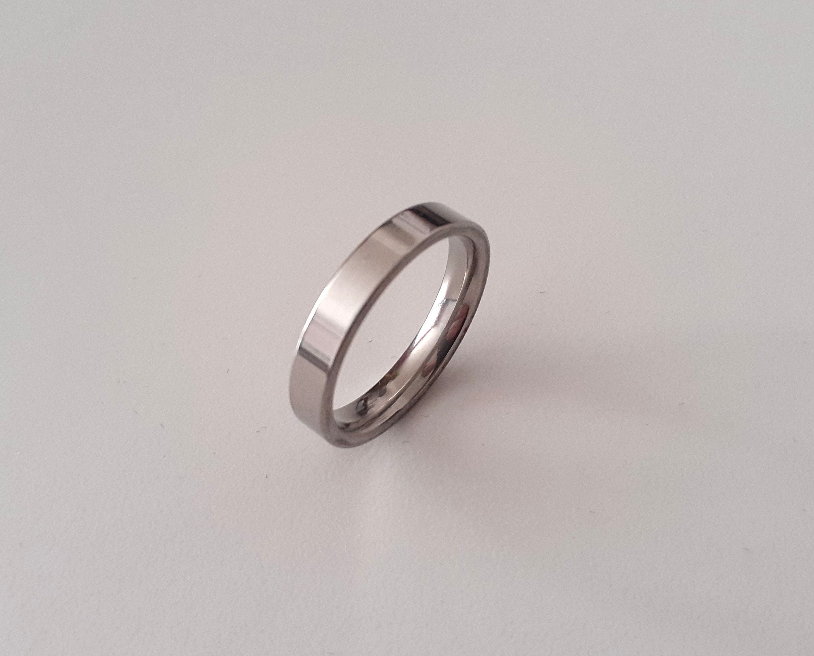 4mm Men's Court Polished 316L Silver Stainless Steel Ring Flat Plain ...