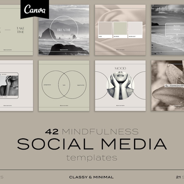 CLASSY & MINIMAL Instagram Vorlagen Canva | Beiträge, Stories | Social Media Vorlagen | Achtsamkeit | Inspirierende Zitate | Brandstempel | Boost