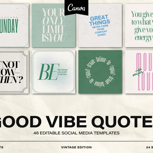 Good Vibe Quotes Instagram Template Canva Inspirational Etsy