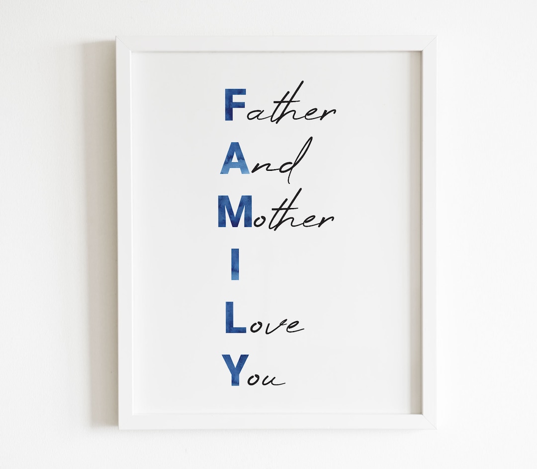 Family Poster, Father and Mother I Love You, Watercolor Print, Blue ...
