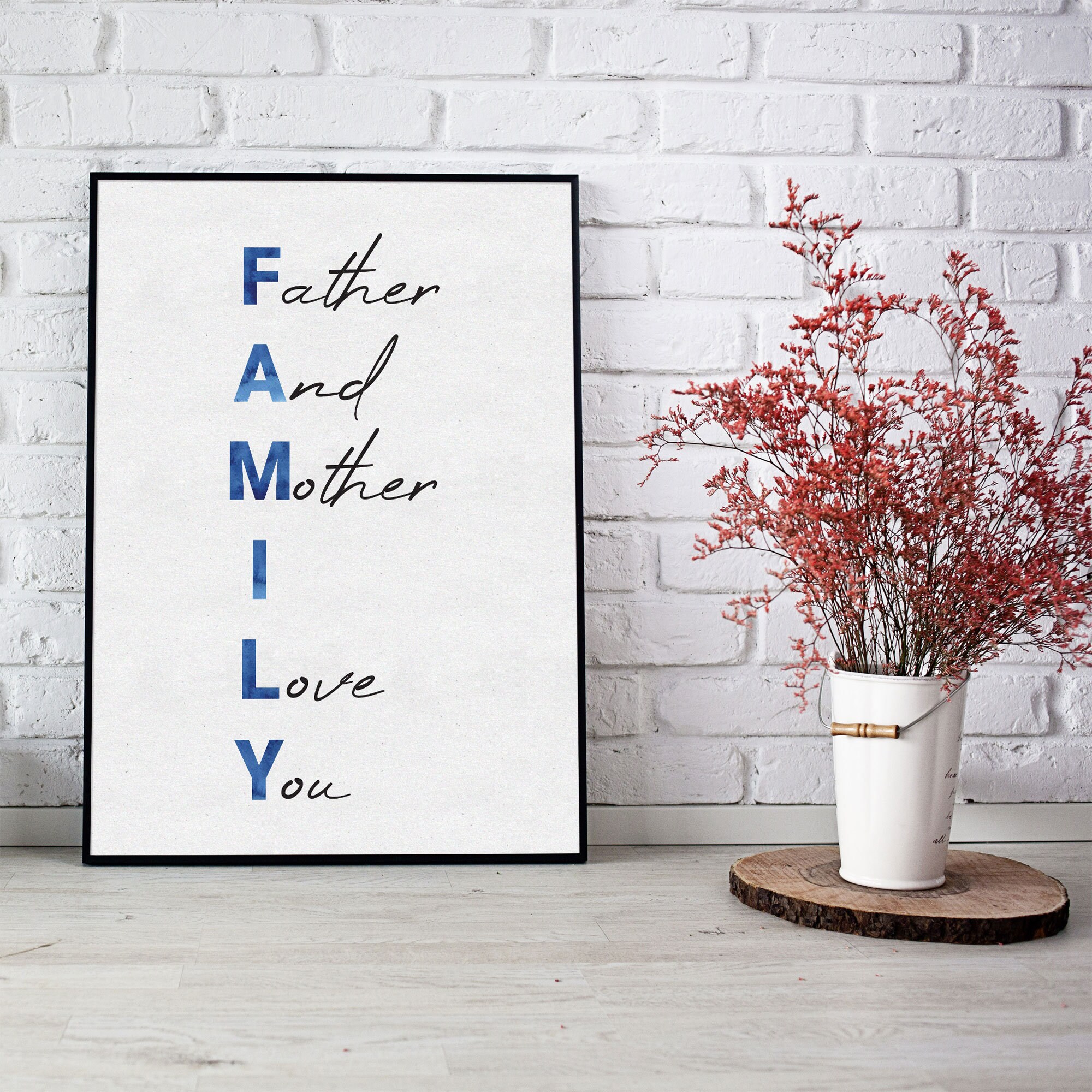 Family Poster, Father and Mother I Love You, Watercolor Print, Blue ...
