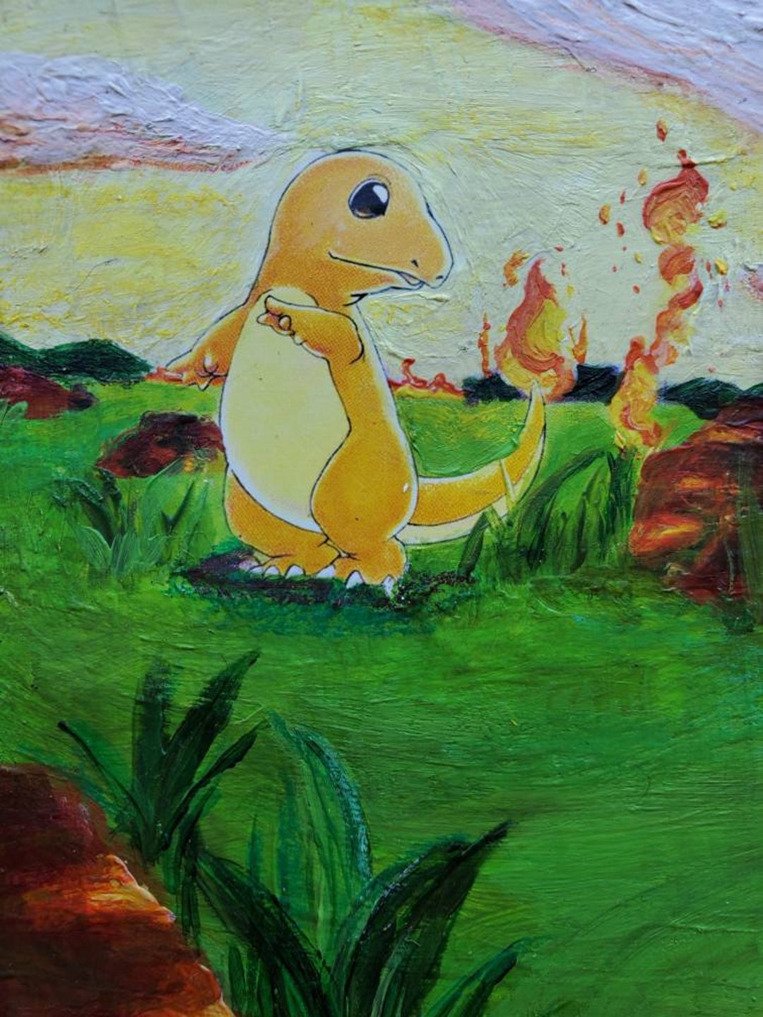 Painted Charmander Pokmon Card - Etsy Painted Charmander Pokmon Card - Etsy