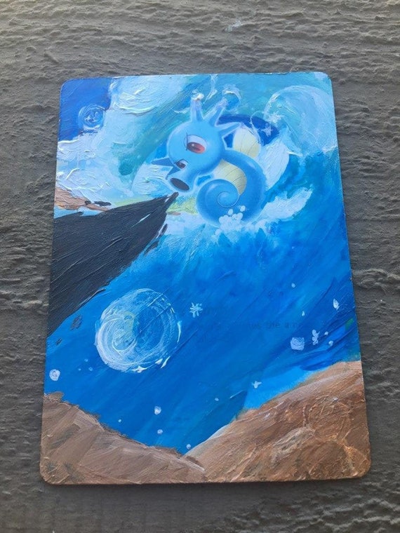 pokemon card blue paint Painted Pokémon Card