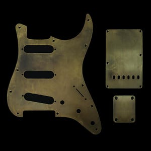 Made-to-Order - Antique Brass - 11-hole SSS Stratocaster Pickguard Scratchplate Set for Fender - Hand-finished