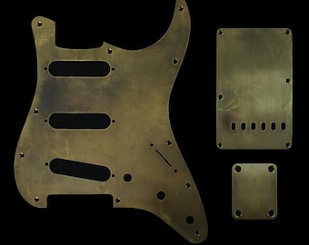 Made-to-Order - Antique Brass - 11-hole SSS Stratocaster Pickguard Scratchplate Set for Fender - Hand-finished