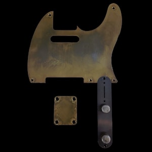 Made-to-Order - Antique & Anthracite Brass - 5-hole 50s Telecaster Pickguard Scratchplate Set for Fender - Hand-finished