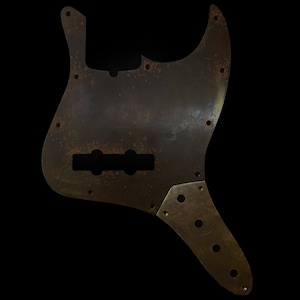 Made-to-Order - Jazz Bass 10-hole 4-String Pickguard Scratchplate Set for Fender - Relic Brass - Hand-finished - Hudson Unique