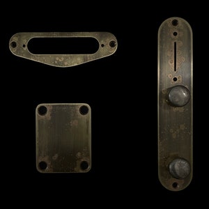 Made-to-Order - Telecaster Mounting Pickup Ring, Control Plate, Neck Plate and Knobs - Relic/Aged Gold Brass - Hand-finished