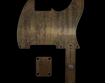 Made-to-Order - Esquire Telecaster 5-hole Pickguard Scratchplate Set per Parafango - Relic Gold Brass - Rifinito a mano