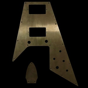 Made-to-Order - Flying V 67 Pickguard Scratchplate and Truss Rod Cover for Gibson - Light Relic Gold Brass - Hand-finished