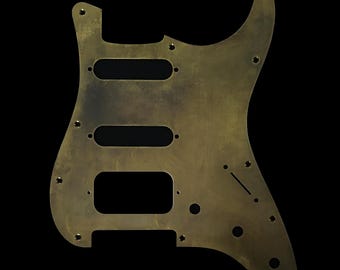 Made-to-Order - Antique Brass - 11-hole HSS UNCOVERED Humbucker Stratocaster Pickguard Scratchplate for Fender - Hand-finished