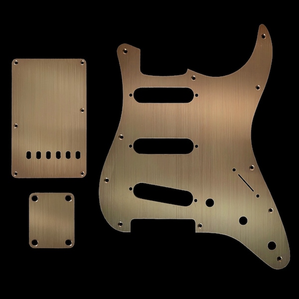 Stratocaster 11-hole Pickguard Scratchplate Set for Fender - Brushed Gold Brass - Hand-finished - Hudson Unique