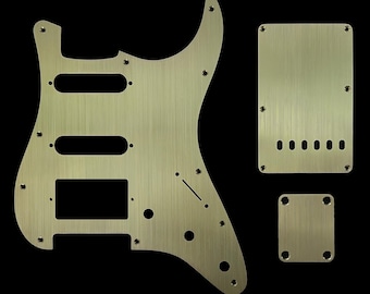 Stratocaster Pickguard Scratchplate - 11-hole HSS COVERED Humbucker - Brushed Brass - Made To Order