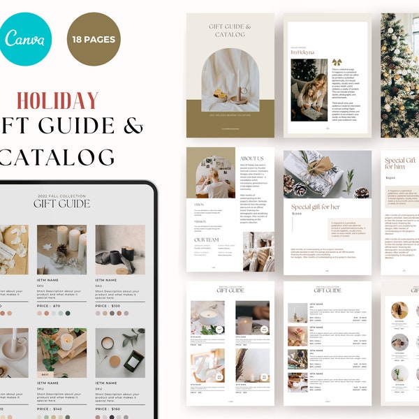 Holiday Gift Guide Template Canva | Wholesale Catalog | Line sheet Ebook template | Pricing Guide