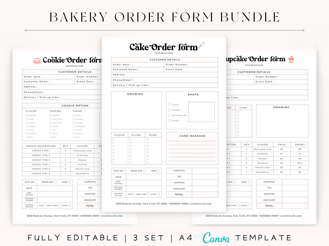 Cake Order Form Template Bundle Canva Editable A4 Letter - Etsy Canada