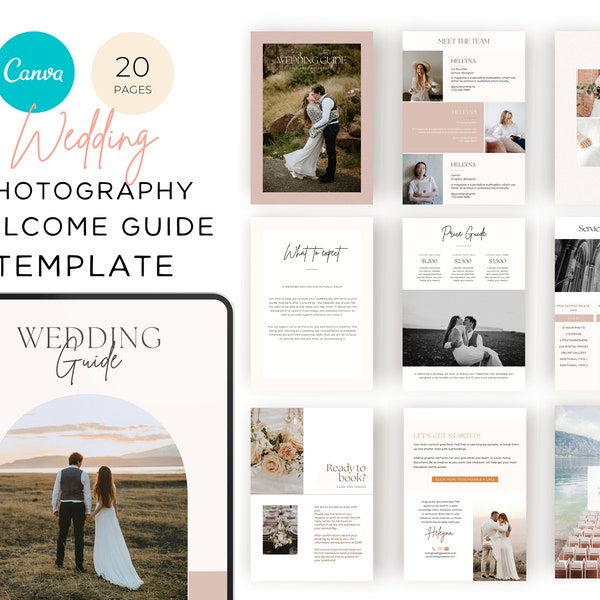 Welcome guide photography Template Canva | Wedding Magazine  | Onboarding Welcome Guide  | Pricing Guide E-book