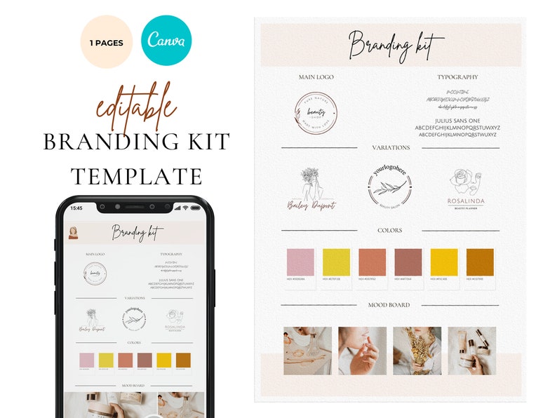 Minimal Brand Board Template Canva Editable Branding Kit | Etsy