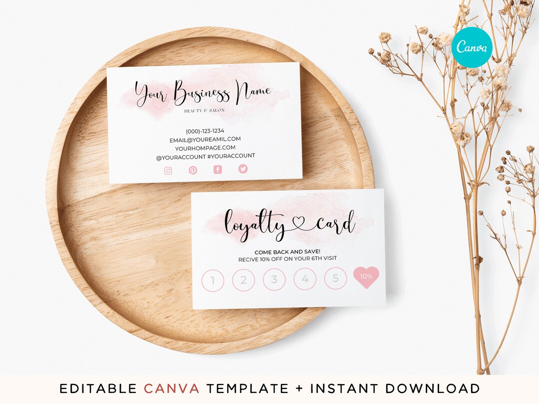 Pink Loyalty Card Template Canva Editable Business Cards - Etsy