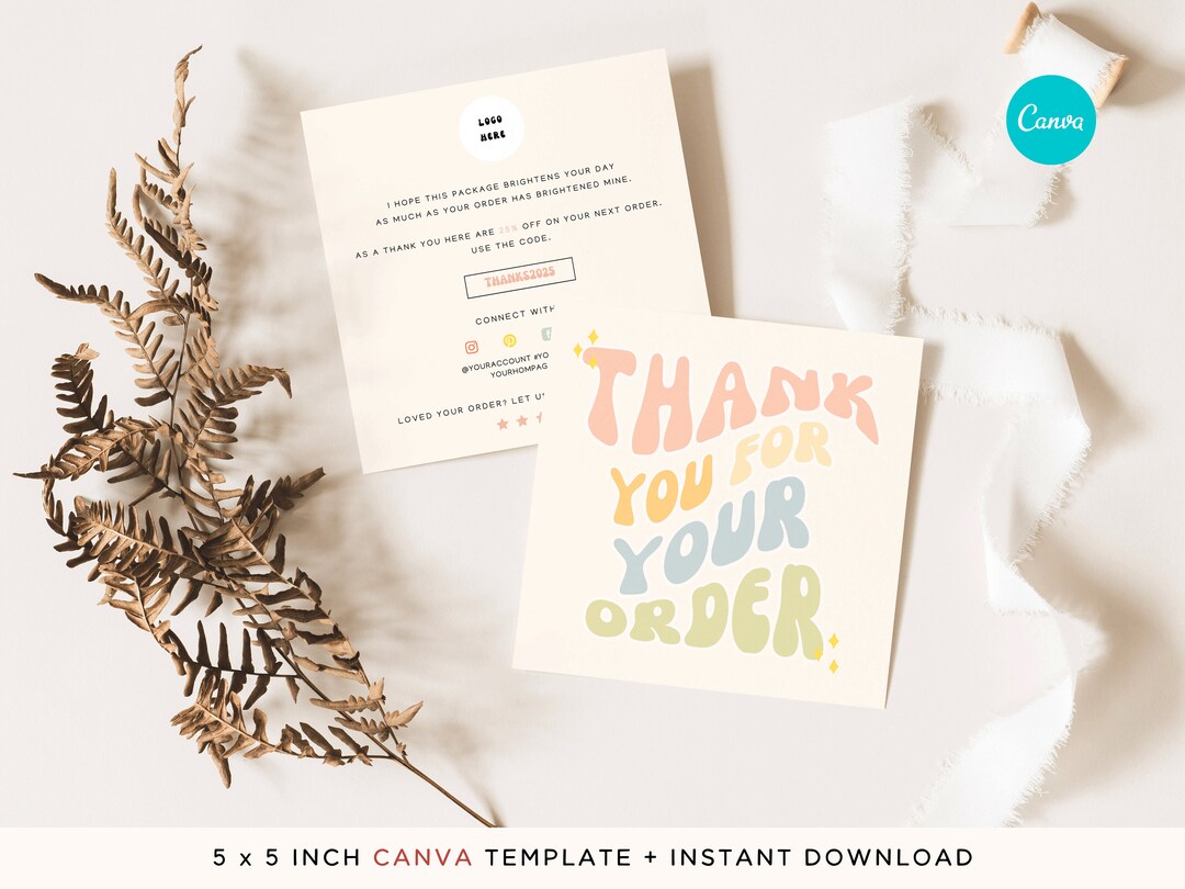 Groovy Thank You Card Business Template Canva Editable - Etsy