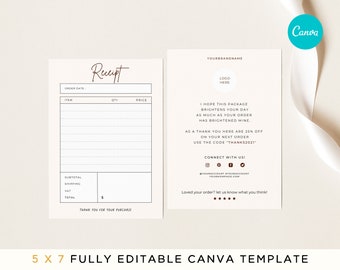Boho Receipt Template Canva | Minimal Order form | Thank you card template | Editable Receipt Form |  | Small business