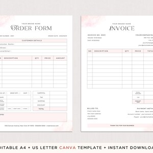 Editable Order Form Template Bundle Canva Printable Invoice A4, US ...