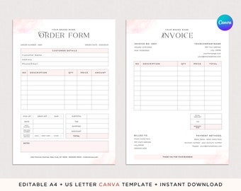 Editable Order form Template Bundle | Canva | Printable Invoice | A4, US Letter | for small Business | Instant Download