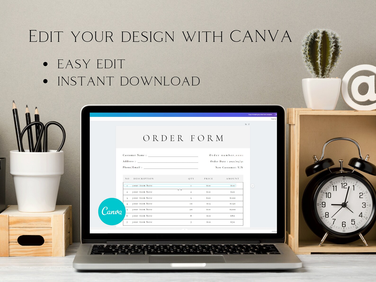 CANVA Simple Gray Invoice Order Form Bundle Template Canva Etsy