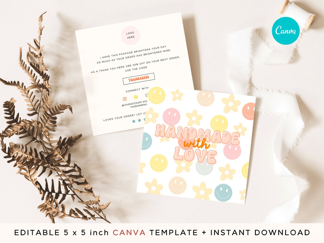 Editable Thank You Card Business Retro Template Canva Vintage, Smile ...