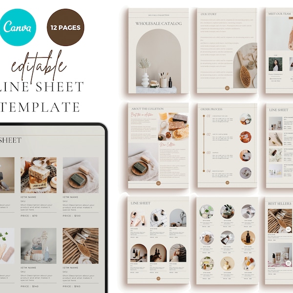 BOHO Line sheet Template Wholesale Canva | Editable Ebook Catalog | Price List Template | Pricing Sheet