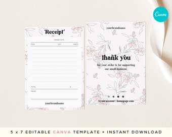 Floral Receipt Template | Canva | Thank you card template | Editable Receipt Form | Order form | Small business