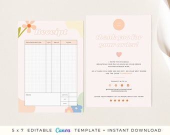 Cute Receipt Template | Ediatble Canva | Thank you card Template | Editable Receipt Form | Order form | for Small business