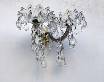 Set di 2 applique da parete vintage uniche e personalizzate in vetro con cristalli / completamente restaurate / lampade da parete / dettagli floreali decorati / tutti i dazi doganali pagati