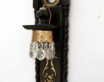 Set di applique vintage con cristalli, articolo UNICO, stile bohémien, lampade da parete, dettagli floreali decorati /lampade da parete vintage/Tutta la dogana pagata
