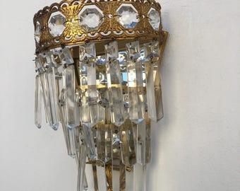Set di 2 applique vintage dorate / lampade da parete / applique con cristalli / dettagli floreali decorati / completamente restaurate / lampadine e14 / tutti i dazi doganali pagati