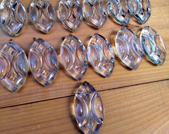 set of 15, 4cmX7cm(3") height, Chandelier VINTAGE GLASS  Drops, Oval Icicles, Prisms, Droplets, Christmas ornament, Wedding Decoration