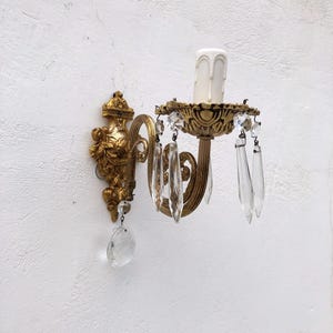 Set of 2 unique antique gold wall sconces with crystals/ light structure wall lamps/ ornate floral details /e14 sockets / All customs paid