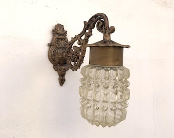Single unique antique bronze wall sconce with shade/ single wall lamp / sconce with glass shade/ ornate floral details / all customs paid