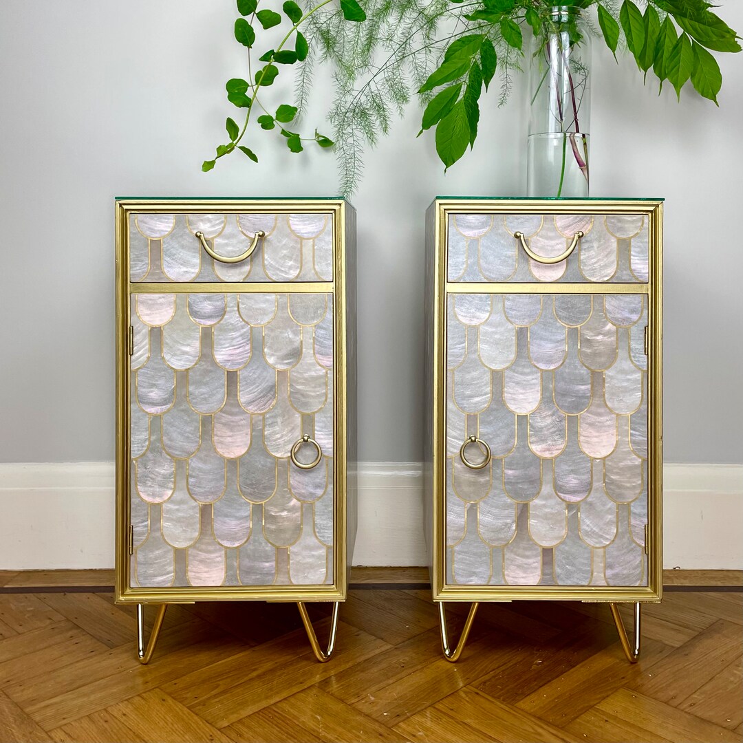 Pair of Vintage Upcycled Bedside Tables Midcentury Bedside