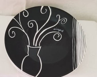 Flavia Plates, Simple Plates,  Black and White Plates, 8 Inch Plates,  Unique Plates,  Salad Plates,  Art Design Plates