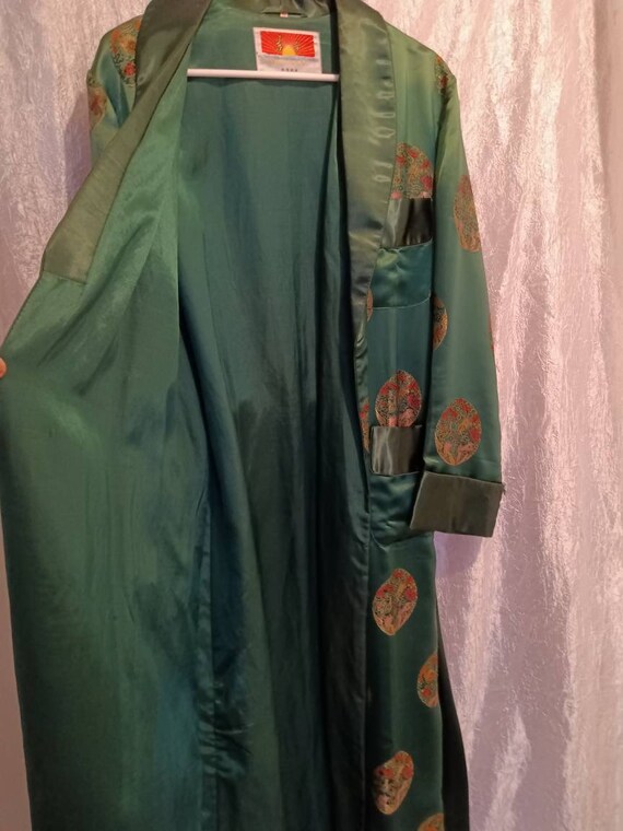 Robe, Asian satin robe, handmade robe, unisex satin robe, vintage robe, Chinese handmade satin robe, lingerie, green robe, international wea View 3
