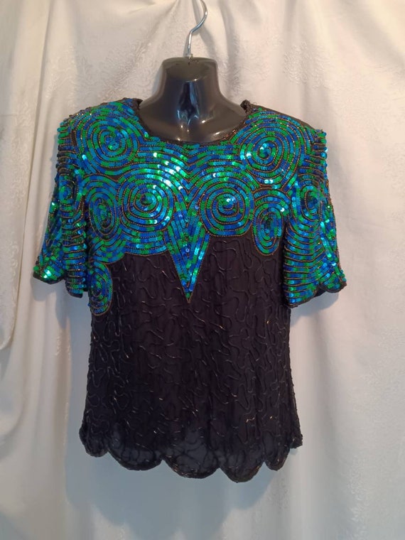 Evening blouse, beaded silk top, vintage evening … - image 3