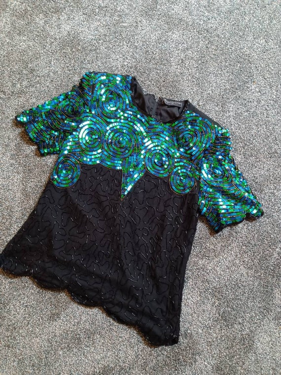 Evening blouse, beaded silk top, vintage evening … - image 8