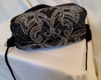 Bag, evening bag, accessories, formal purse, clutch, beaded clutch, wedding accessories, designer bag, Neiman Marcus bag, vintage black bag
