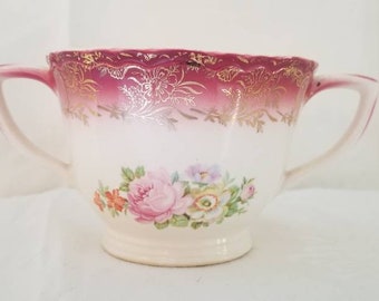 Sugar Bowl,  Germany,  Vintage Sugar Bowl, Royal, Sebring, 22k Gold Vintage Sugar Bowln Collectable,  National Brotherhood of Operative