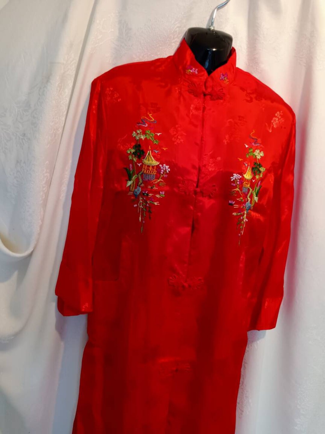 Robe, Red Robe, Vintage Robe, Asian Robe, Women's Red Robe, Hand ...