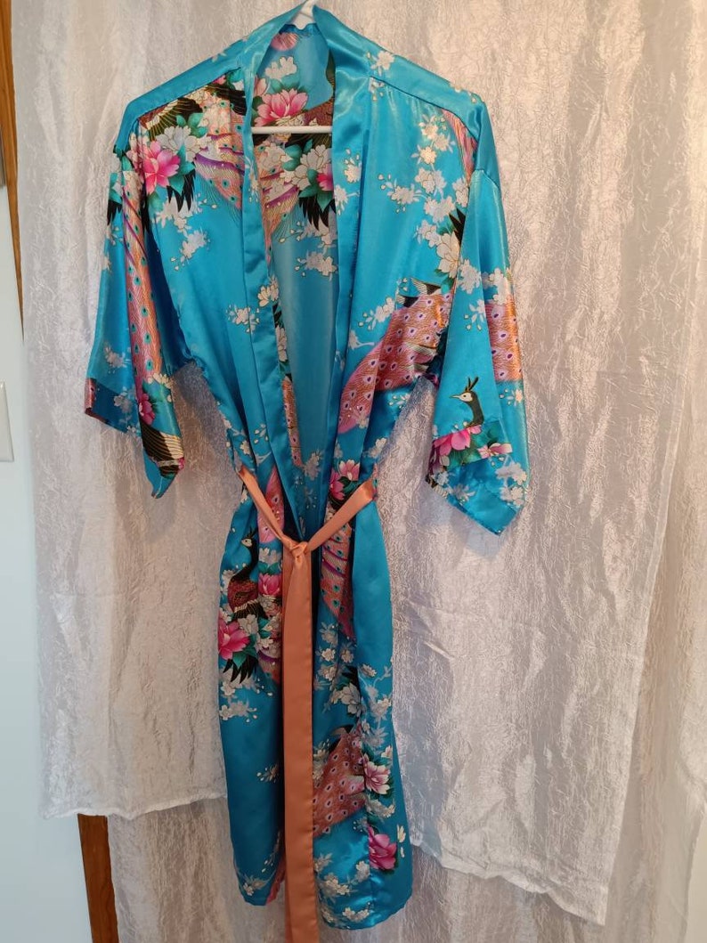 Lingerie, robe, peacock robe, women's accessories, junior accessories, vintage lingerie, kimono, peacock kimono, women's kimono, junior kimo image 8