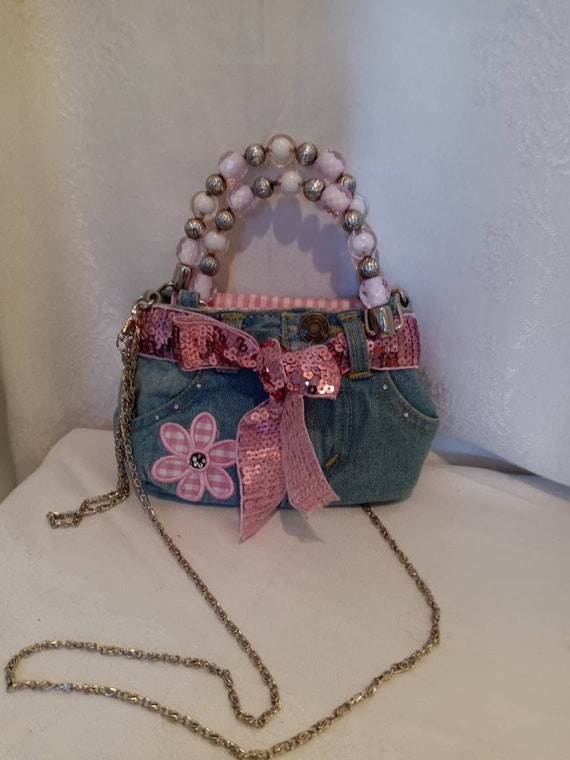 Mini denim booty bag, vintage bag, girls bag, dun… - image 2