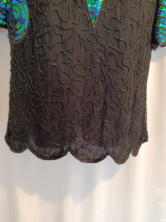 Evening blouse, beaded silk top, vintage evening … - image 4