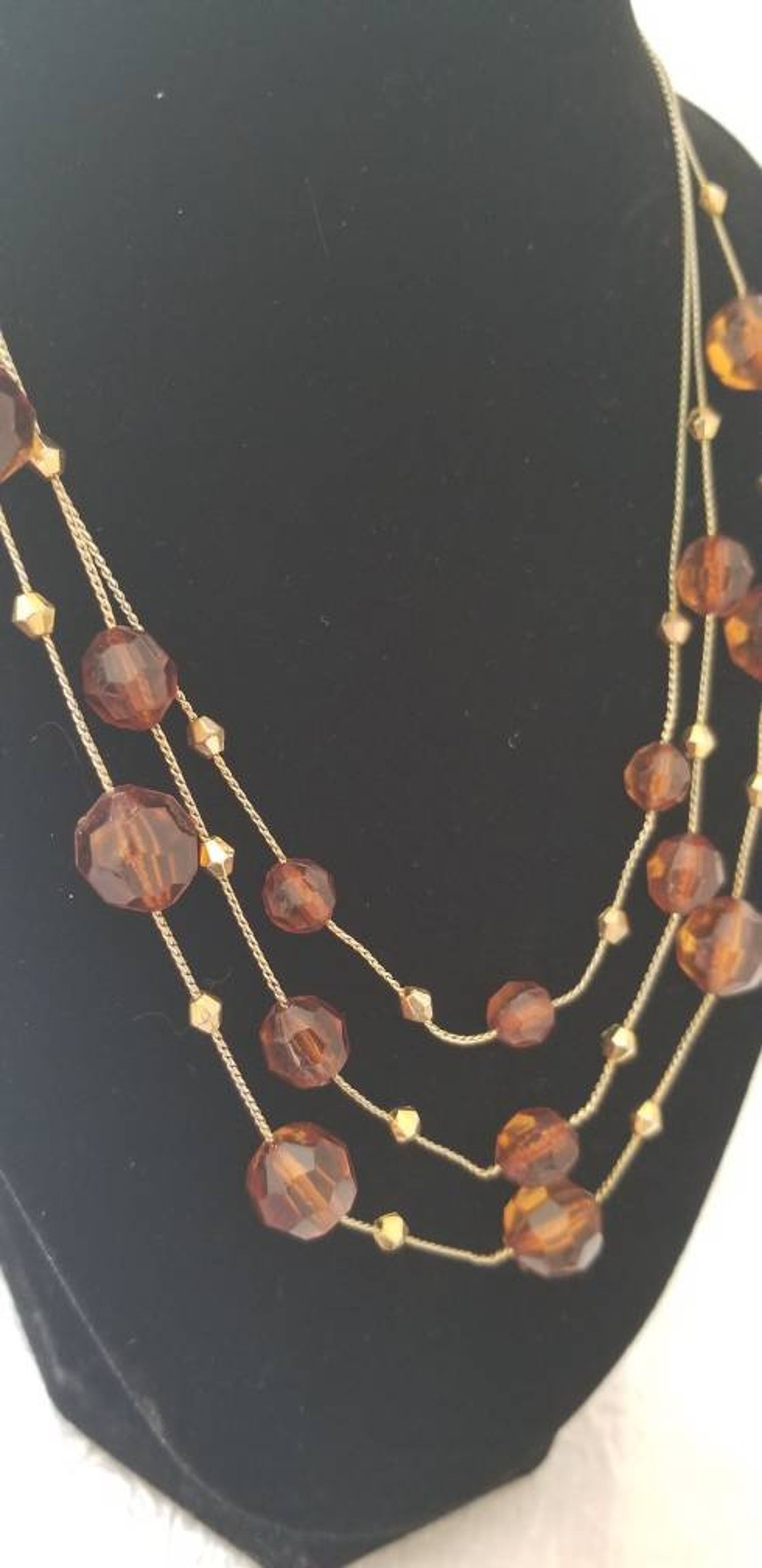 Necklace Costume Jewelry Beads Amber Colored Vintage Etsy