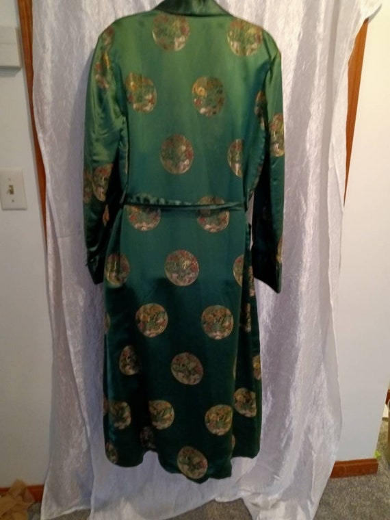 Robe, Asian satin robe, handmade robe, unisex satin robe, vintage robe, Chinese handmade satin robe, lingerie, green robe, international wea View 4